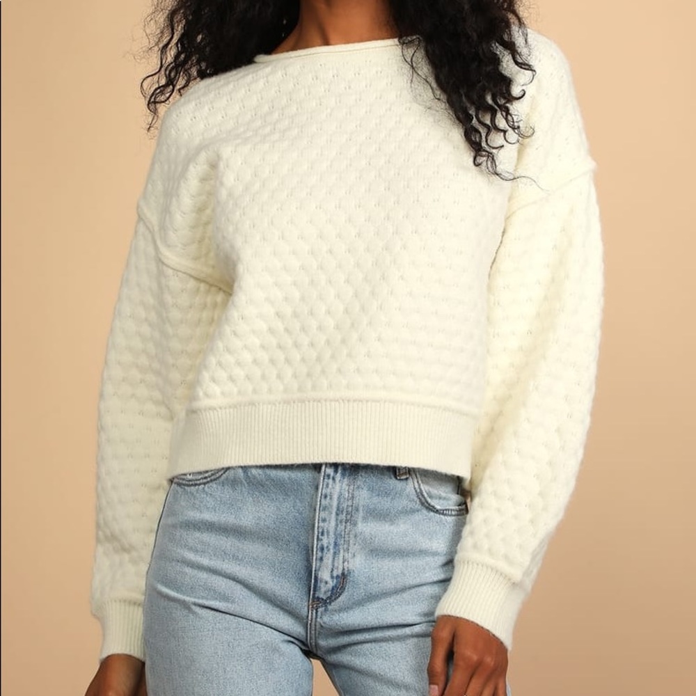 NWT Lulu’s Sworn to Snuggle Ivory Textured Knit Pullover Sweater, Size XS